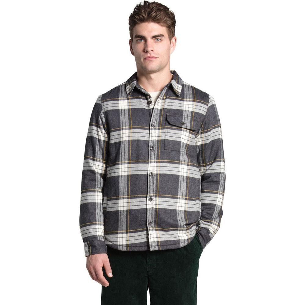 The North Face Campshire Sherpa Fleece Lined Shirt Mens Small Gray Plaid Jacket